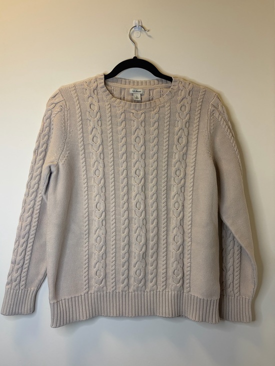 L.L. Bean Sweaters - L.L.Bean Cream Cable Knit Crewneck Sweater Size Large 100% Cotton Fisherman Y2K